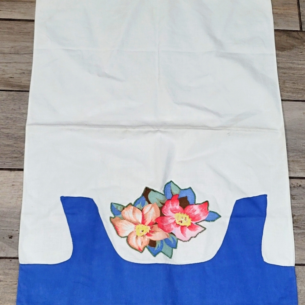 Vintage Handmade Standard Floral Applique Blue Trim Cotton Blend Pillow Case